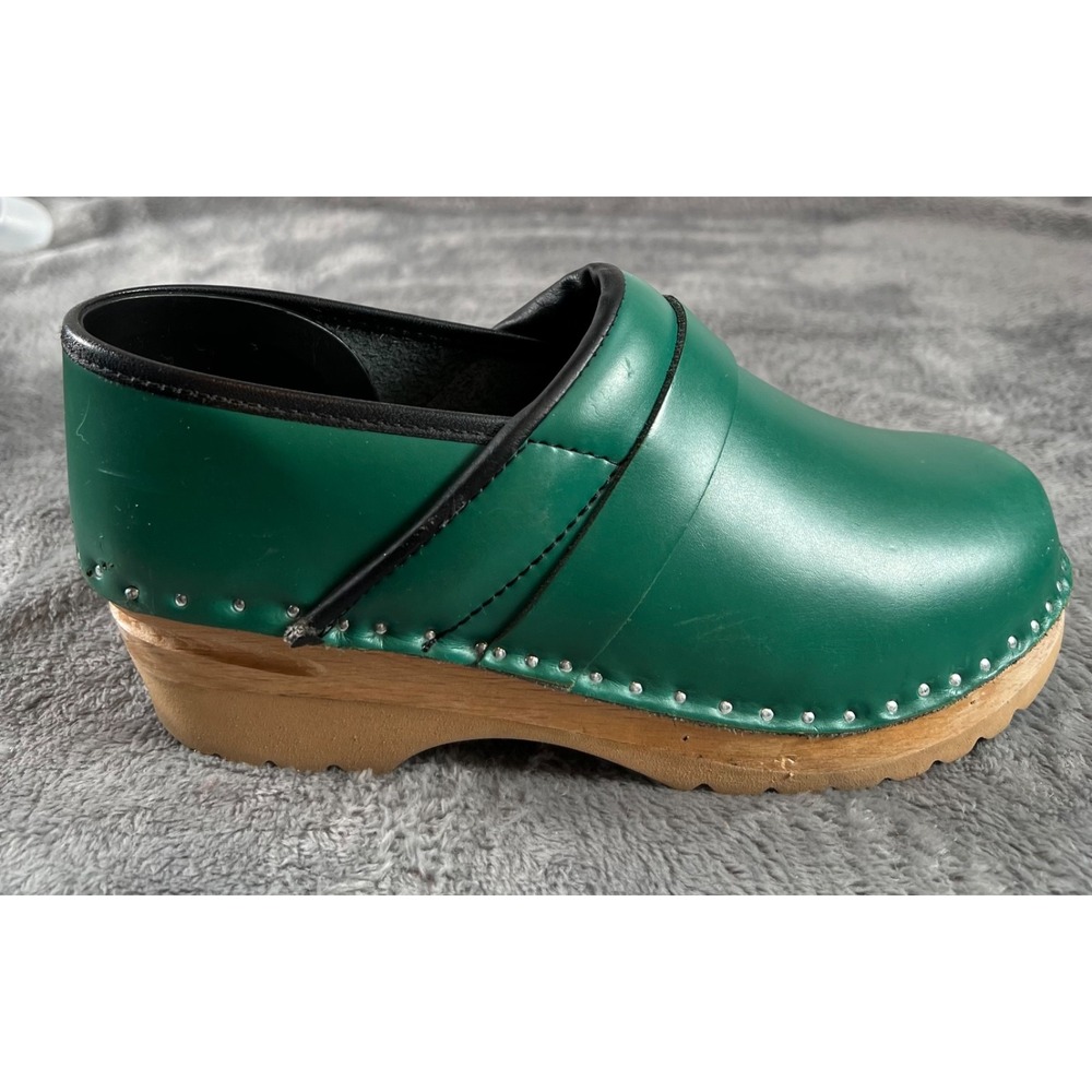 Troentorp Van Gogh Clogs Womens 36/6 Green Swedish Leather Wooden Shoes